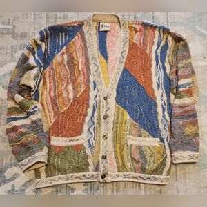Vintage Coogi Classic Cardigan Button Sweater. Multicolored. Size L Tall. EUC